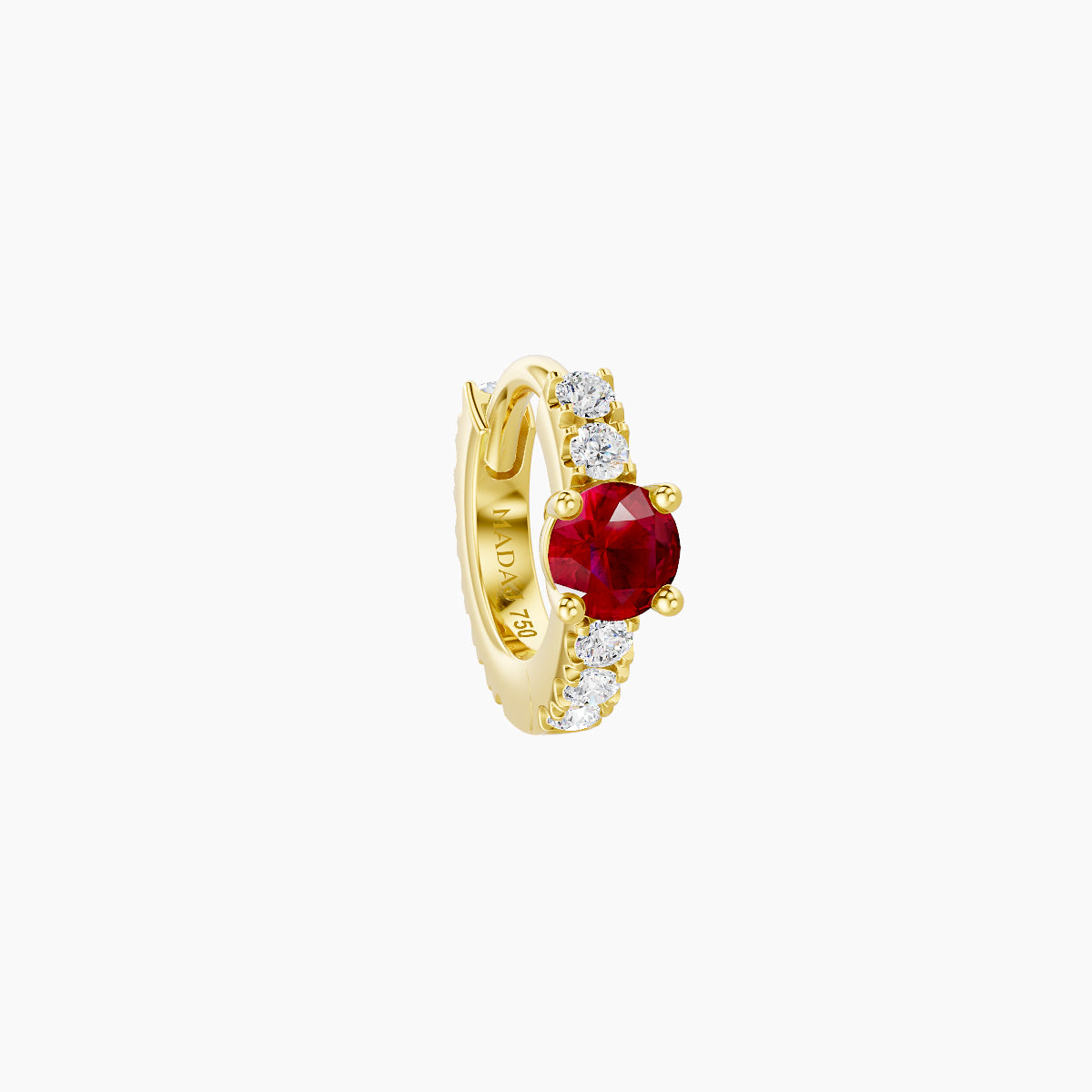 Inanna | 18k Yellow Gold 5 mm Round Ruby & Diamond Hoop Piercing