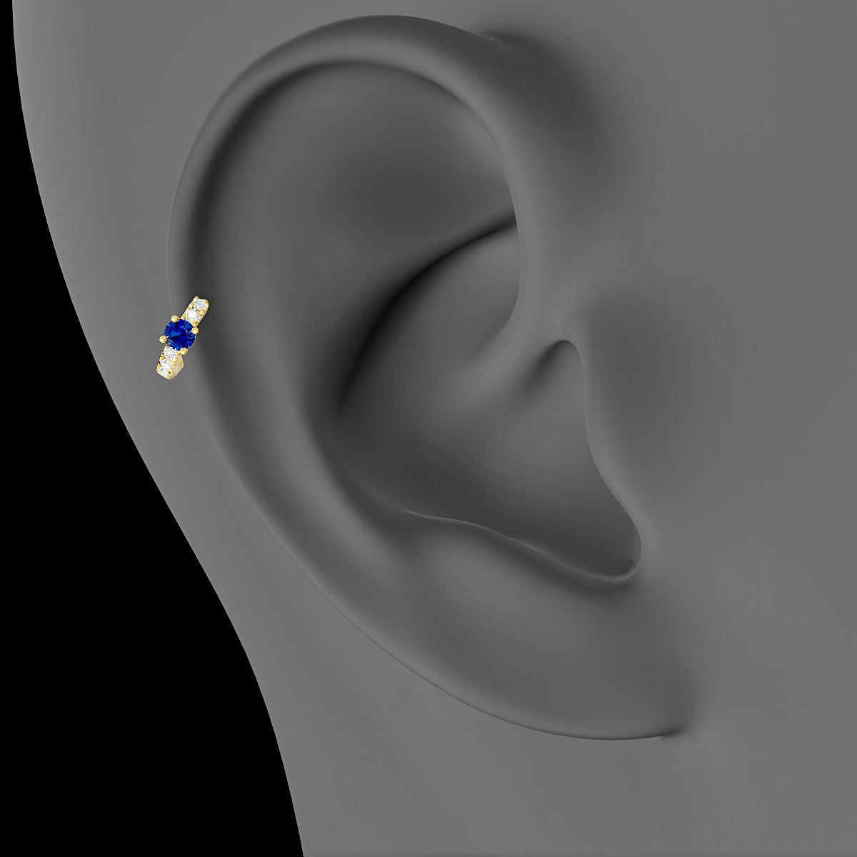 Inanna | 18k Yellow Gold 5 mm Round Sapphire & Diamond Hoop Piercing