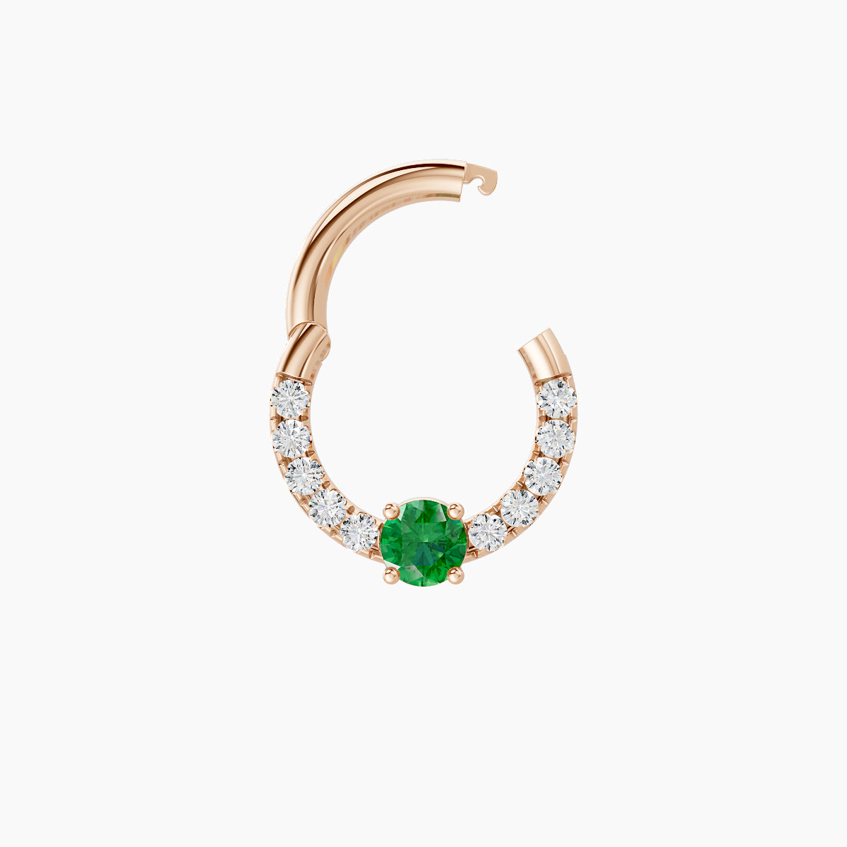 Inanna | 18k Rose Gold 6.5 mm Round Emerald & Diamond Daith Piercing