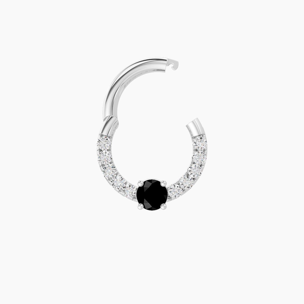Inanna | 18k White Gold 6.5 mm Round Black Diamond & Diamond Daith Piercing