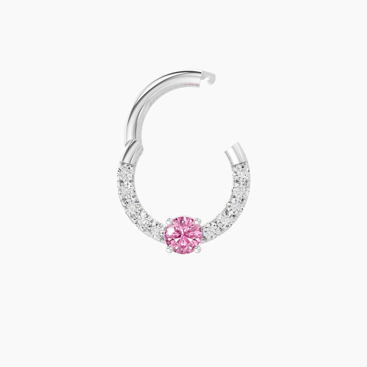 Inanna | 18k White Gold 6.5 mm Round Pink Sapphire & Diamond Daith Piercing
