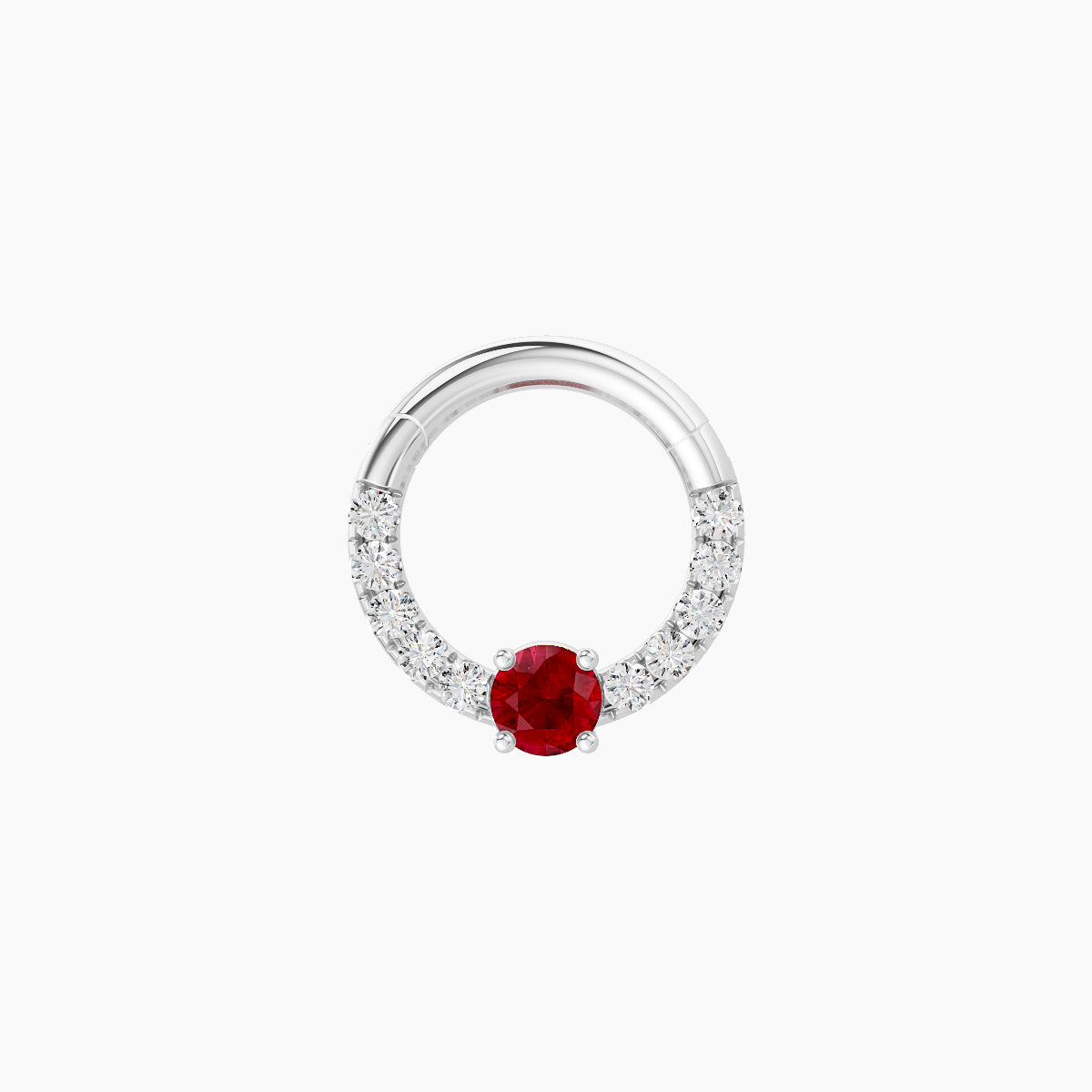 Inanna | 18k White Gold 6.5 mm Round Ruby & Diamond Daith Piercing