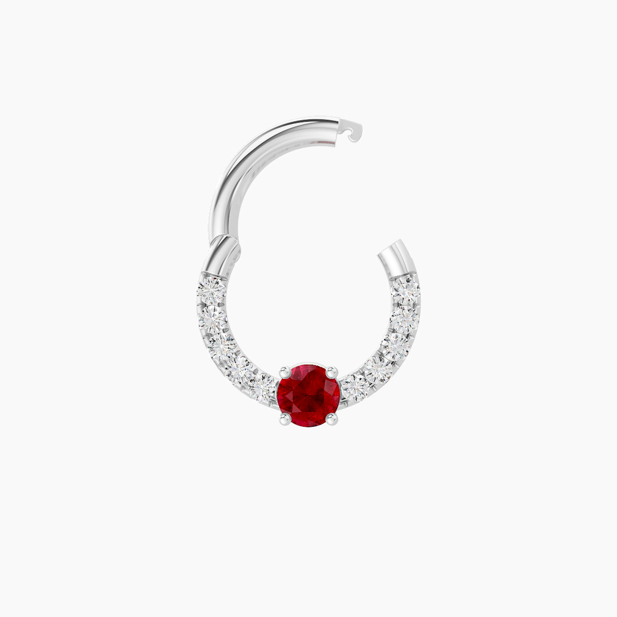 Inanna | 18k White Gold 6.5 mm Round Ruby & Diamond Daith Piercing