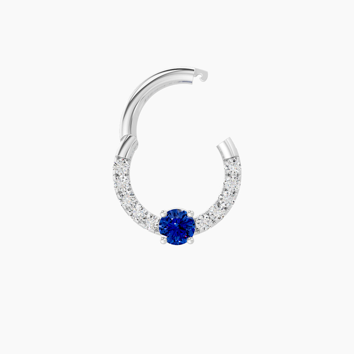 Inanna | 18k White Gold 6.5 mm Round Sapphire & Diamond Daith Piercing