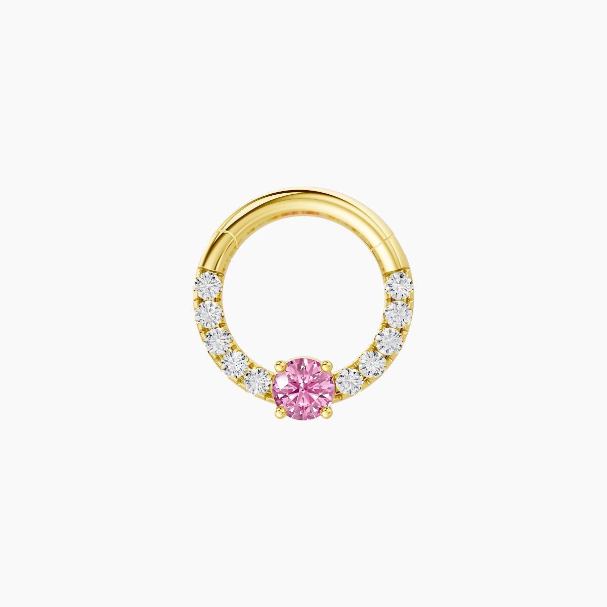 Inanna | 18k Yellow Gold 6.5 mm Round Pink Sapphire & Diamond Daith Piercing