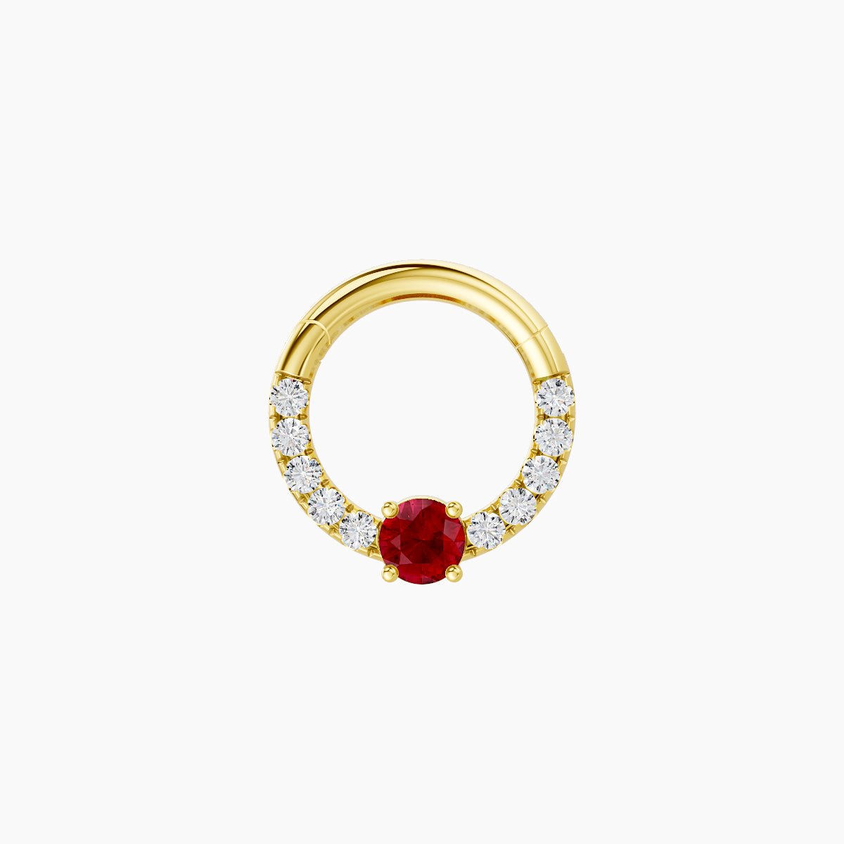 Inanna | 18k Yellow Gold 6.5 mm Round Ruby & Diamond Daith Piercing