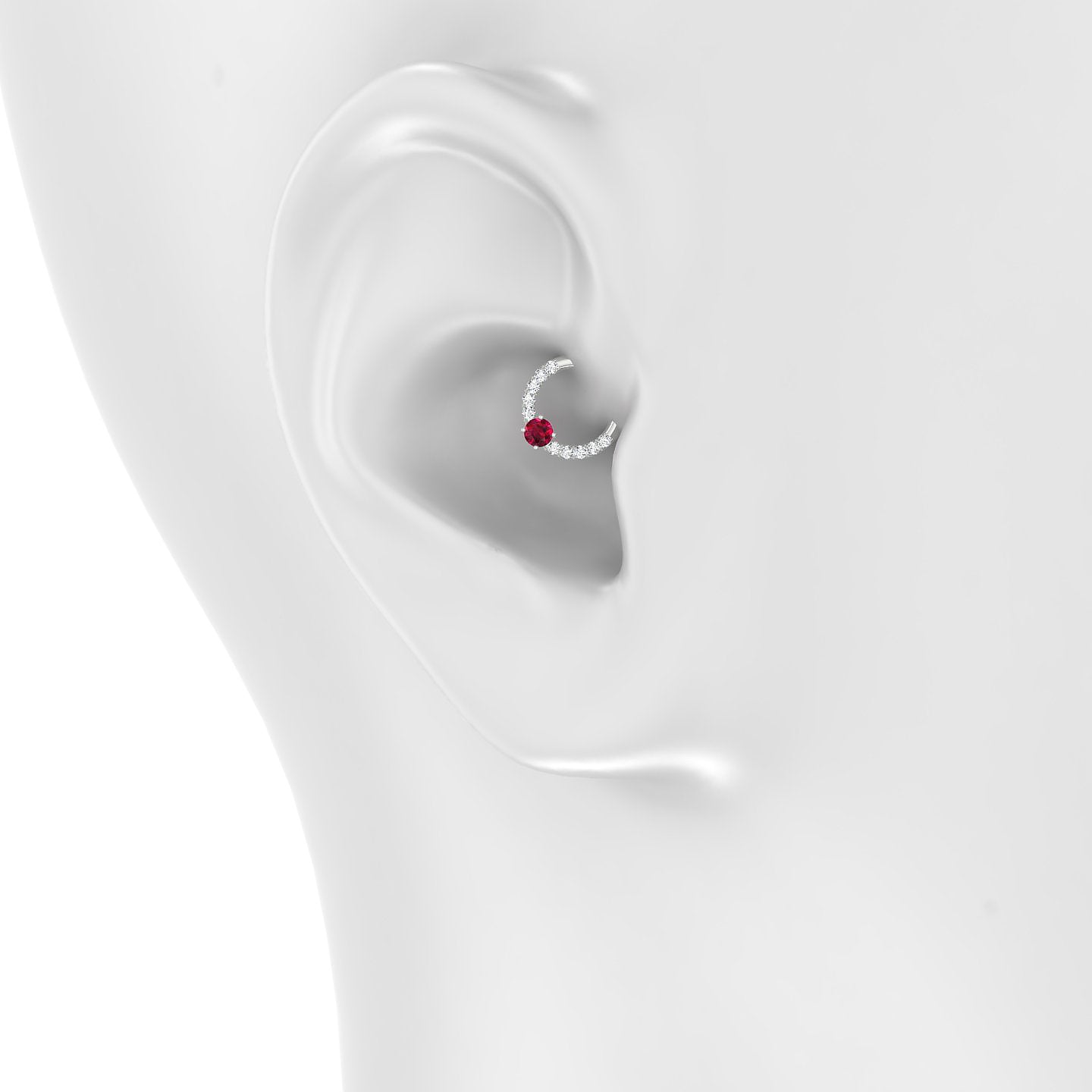 Inanna | 18k White Gold 6.5 mm Round Ruby & Diamond Daith Piercing