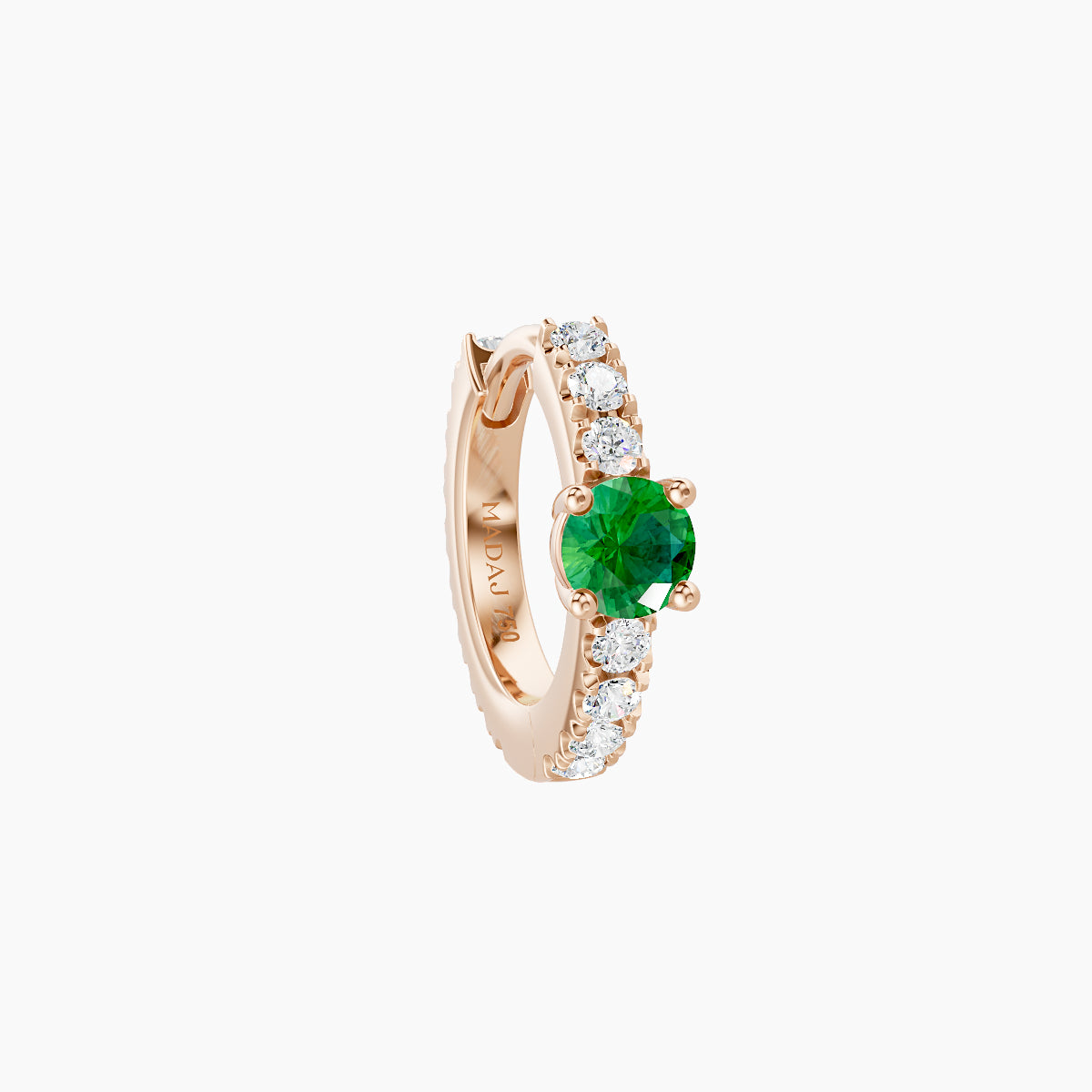 Inanna | 18k Rose Gold 6.5 mm Round Emerald & Diamond Hoop Piercing