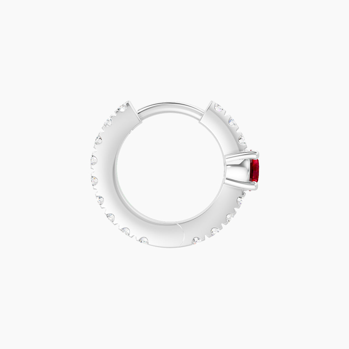 Inanna | 18k White Gold 6.5 mm Round Ruby & Diamond Hoop Piercing