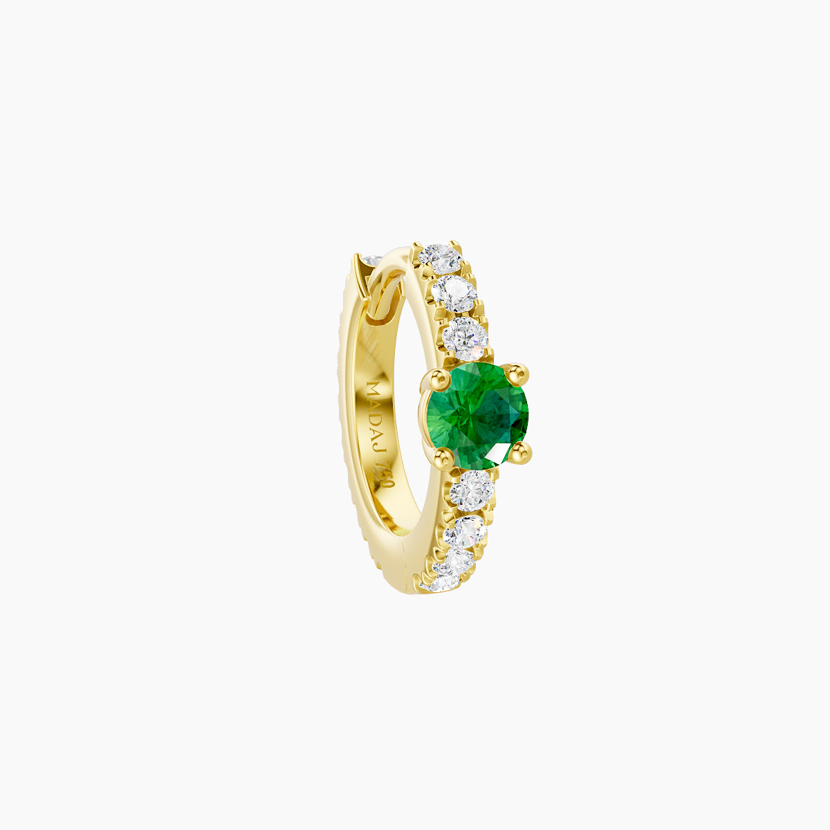 Inanna | 18k Yellow Gold 6.5 mm Round Emerald & Diamond Hoop Piercing