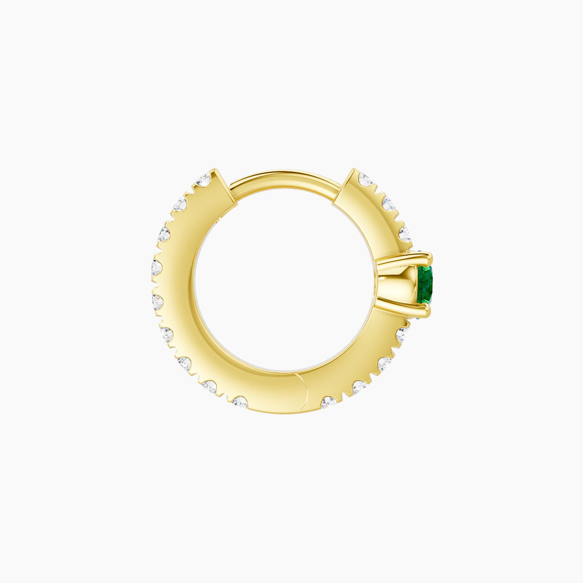 Inanna | 18k Yellow Gold 6.5 mm Round Emerald & Diamond Hoop Piercing