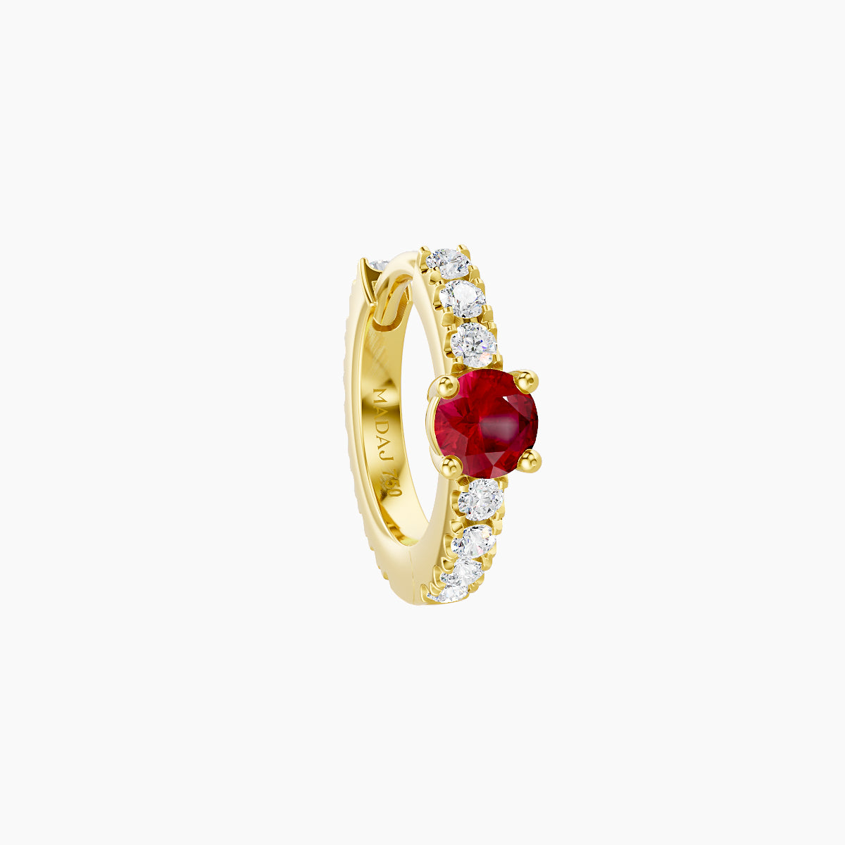 Inanna | 18k Yellow Gold 6.5 mm Round Ruby & Diamond Hoop Piercing