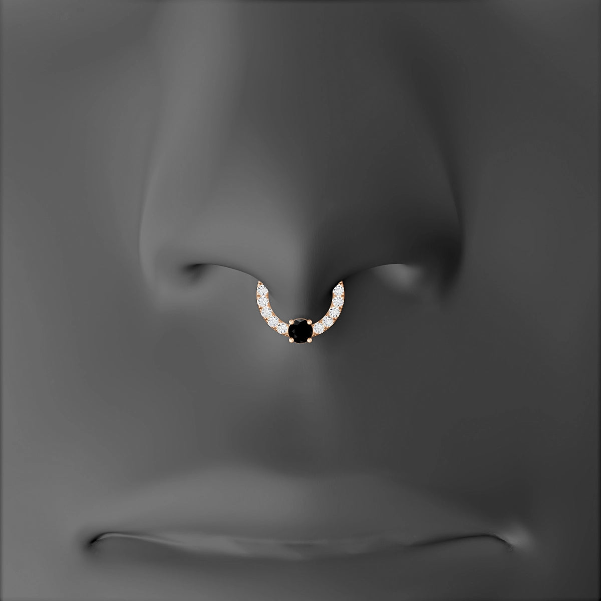 Inanna | 18k Rose Gold 6.5 mm Round Black Diamond & Diamond Septum Piercing