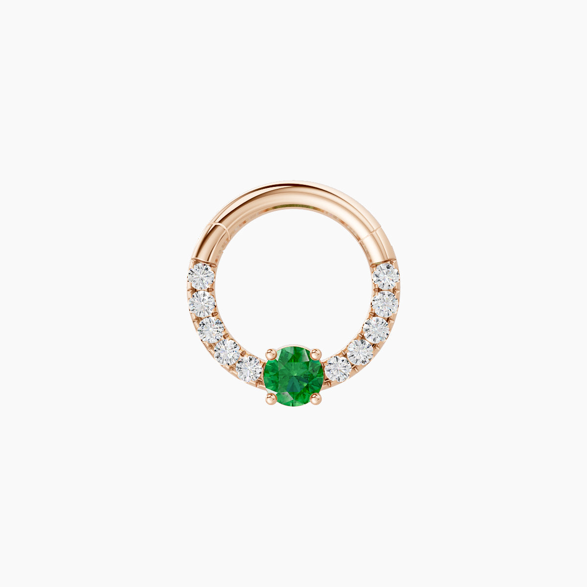 Inanna | 18k Rose Gold 6.5 mm Round Emerald & Diamond Septum Piercing