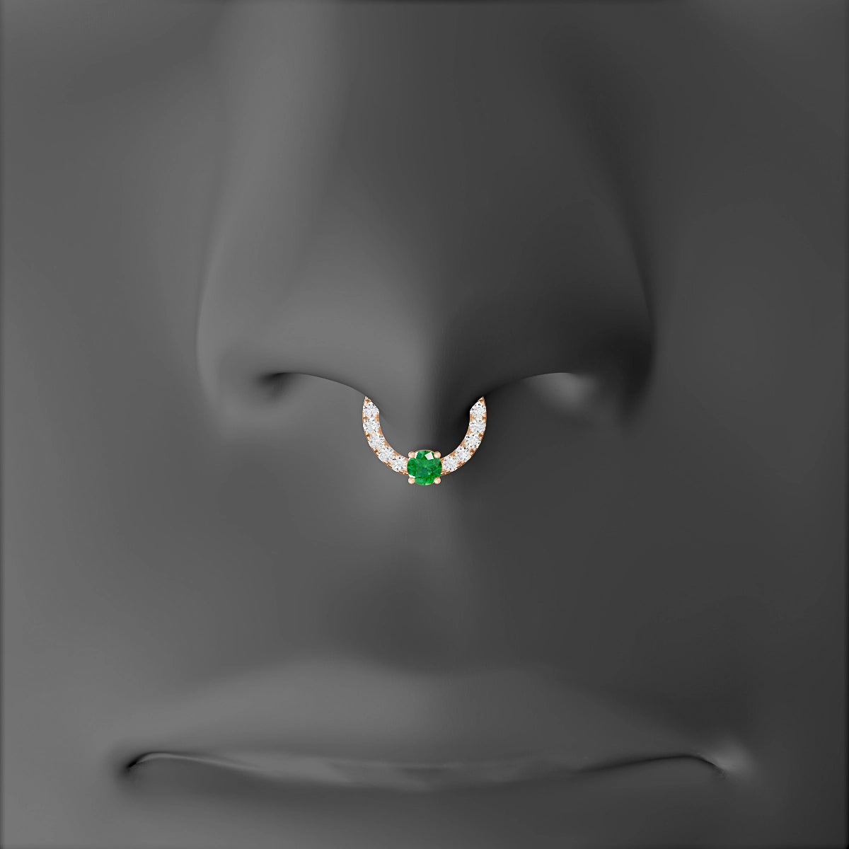 Inanna | 18k Rose Gold 6.5 mm Round Emerald & Diamond Septum Piercing