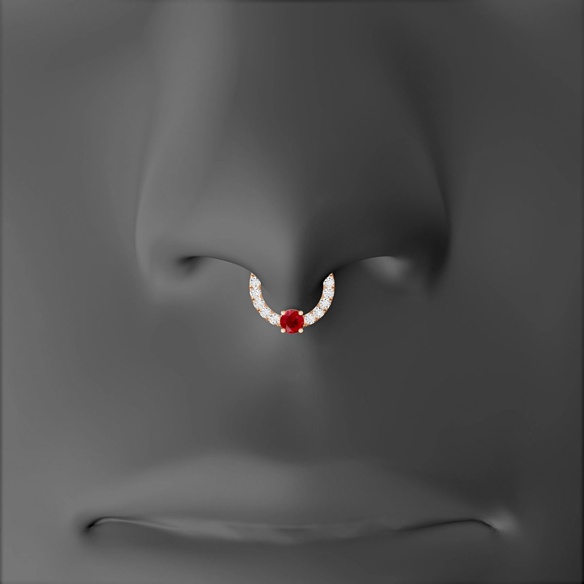 Inanna | 18k Rose Gold 6.5 mm Round Ruby & Diamond Septum Piercing