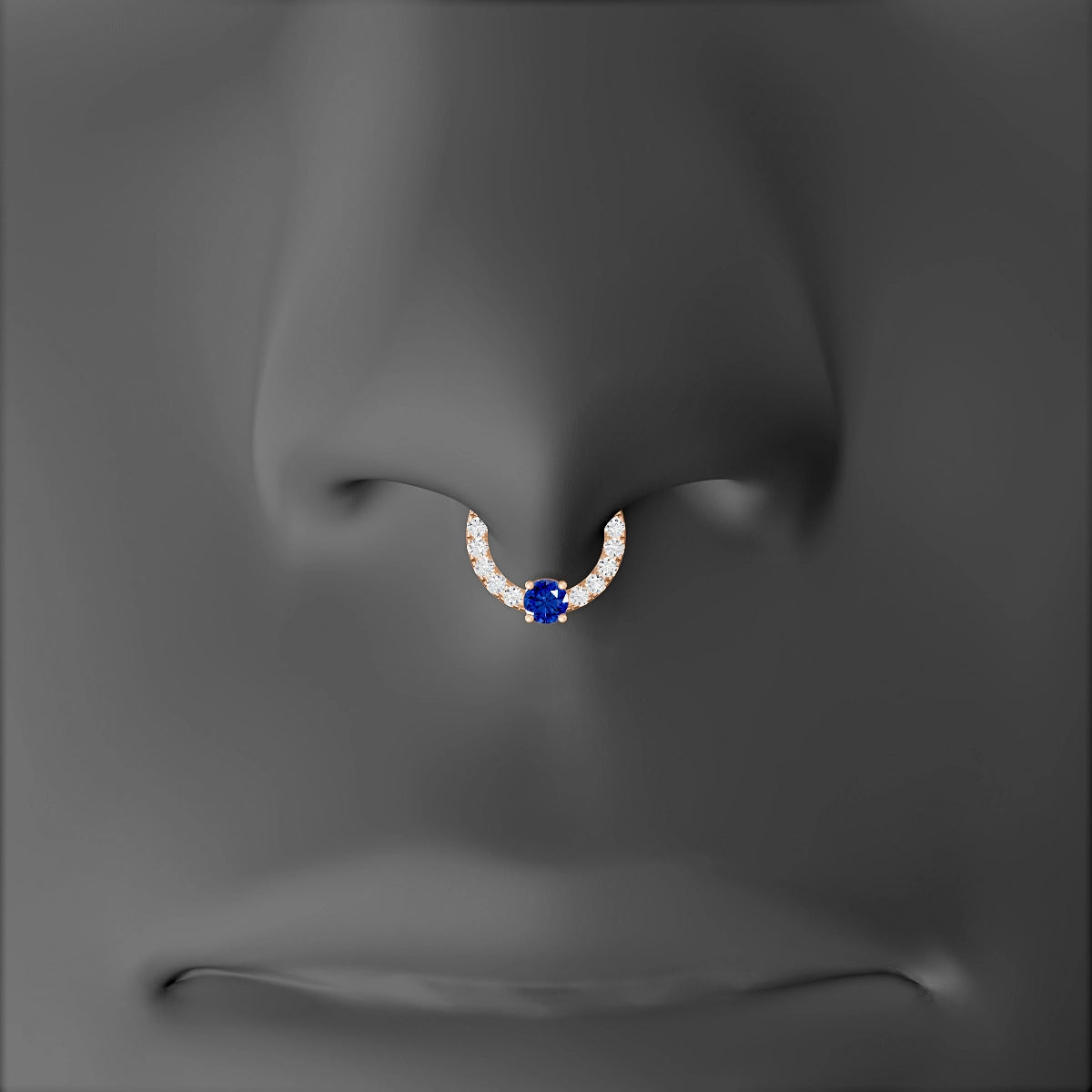 Inanna | 18k Rose Gold 6.5 mm Round Sapphire & Diamond Septum Piercing