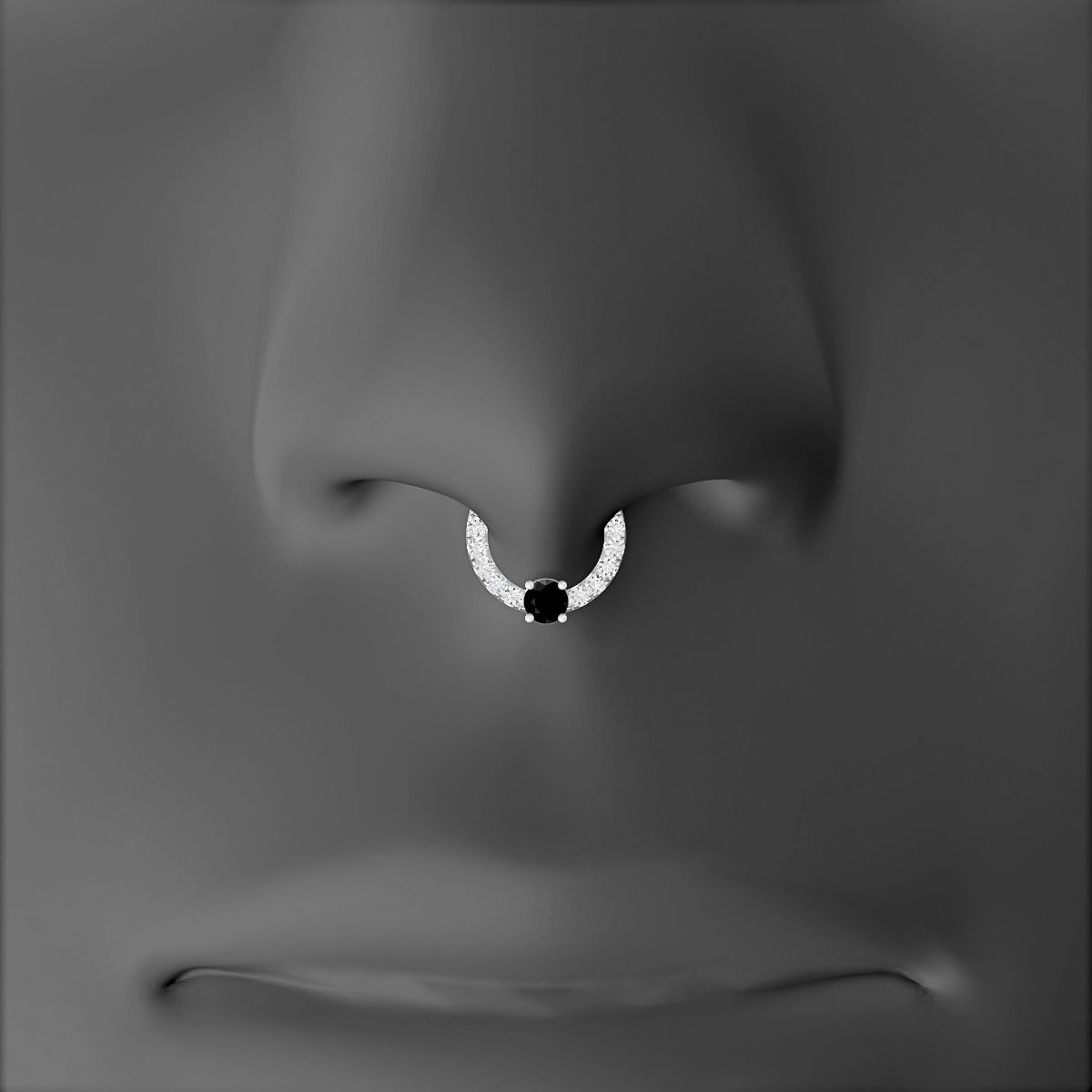 Inanna | 18k White Gold 6.5 mm Round Black Diamond & Diamond Septum Piercing