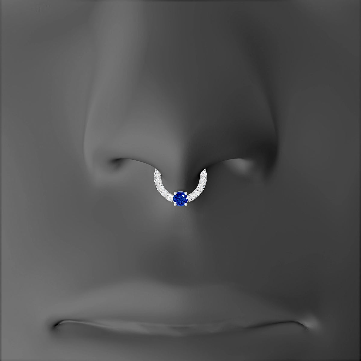 Inanna | 18k White Gold 6.5 mm Round Sapphire & Diamond Septum Piercing