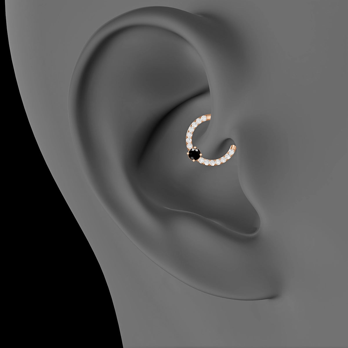Inanna | 18k Rose Gold 8 mm Round Black Diamond & Diamond Daith Piercing