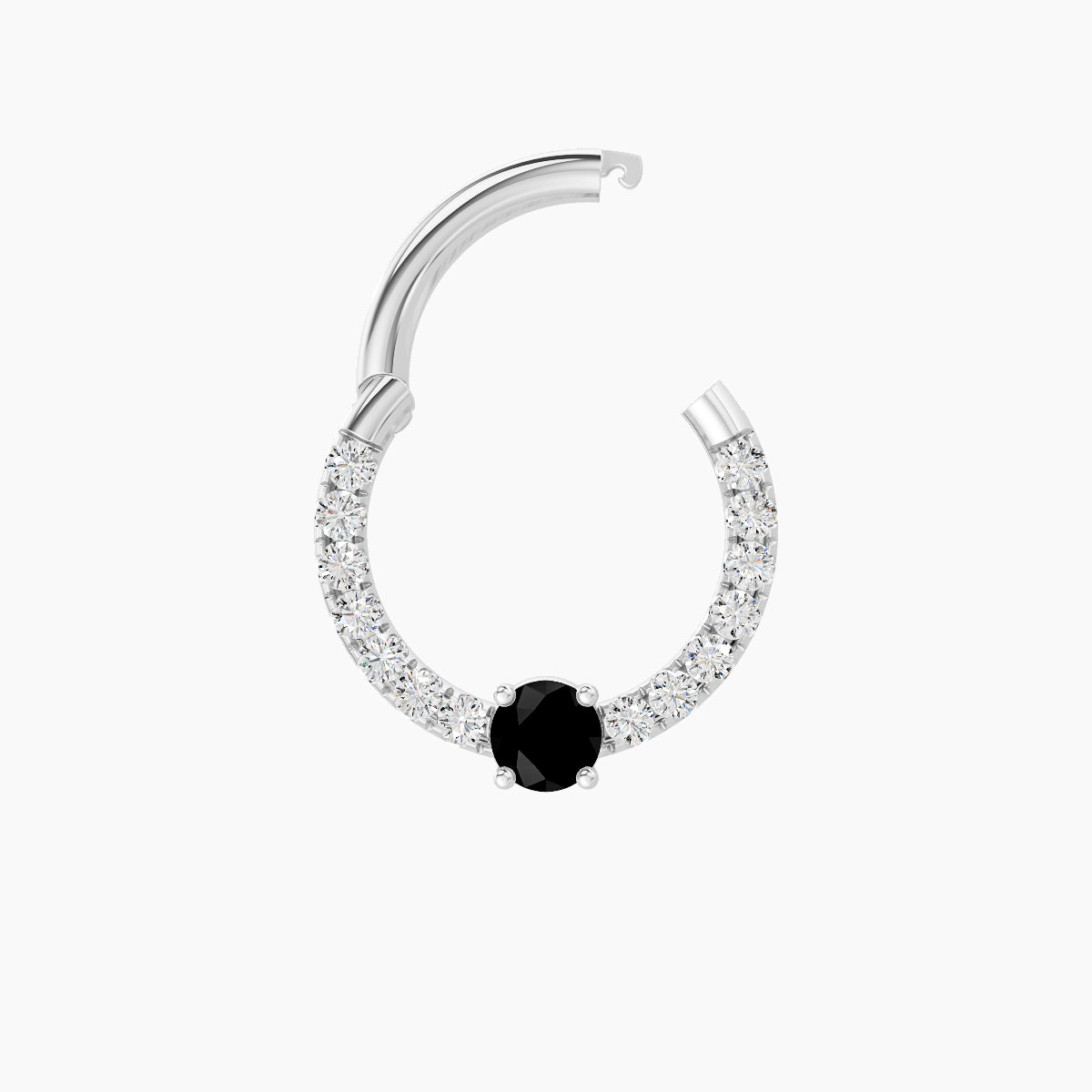 Inanna | 18k White Gold 8 mm Round Black Diamond & Diamond Daith Piercing