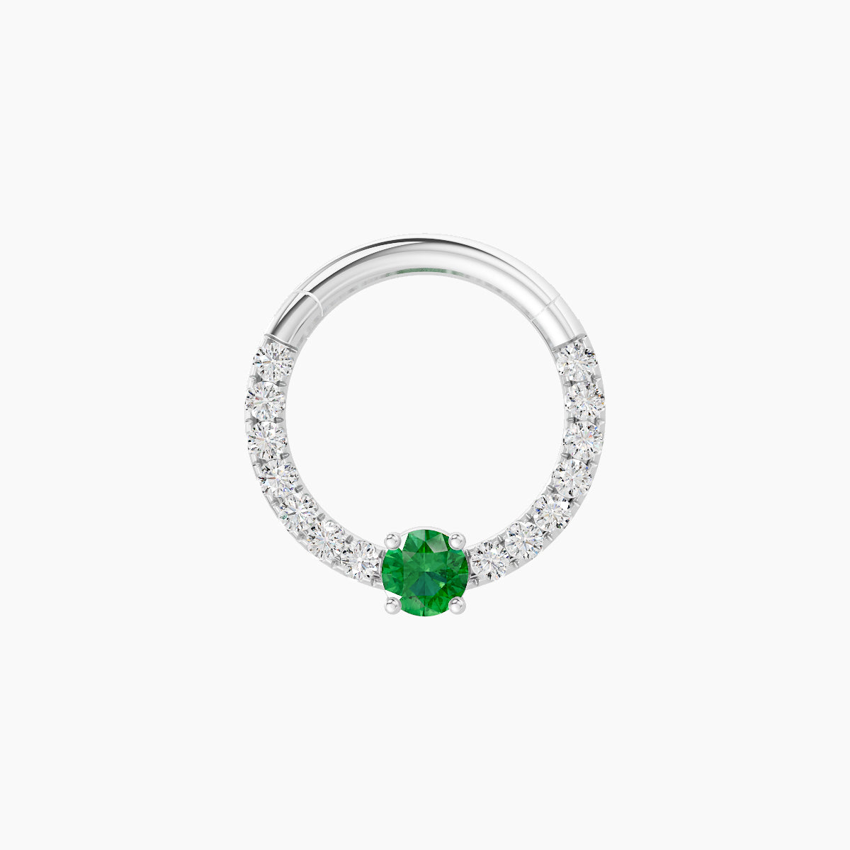 Inanna | 18k White Gold 8 mm Round Emerald & Diamond Daith Piercing