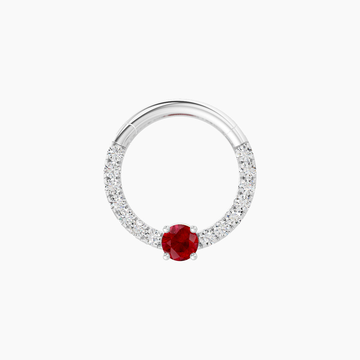 Inanna | 18k White Gold 8 mm Round Ruby & Diamond Daith Piercing