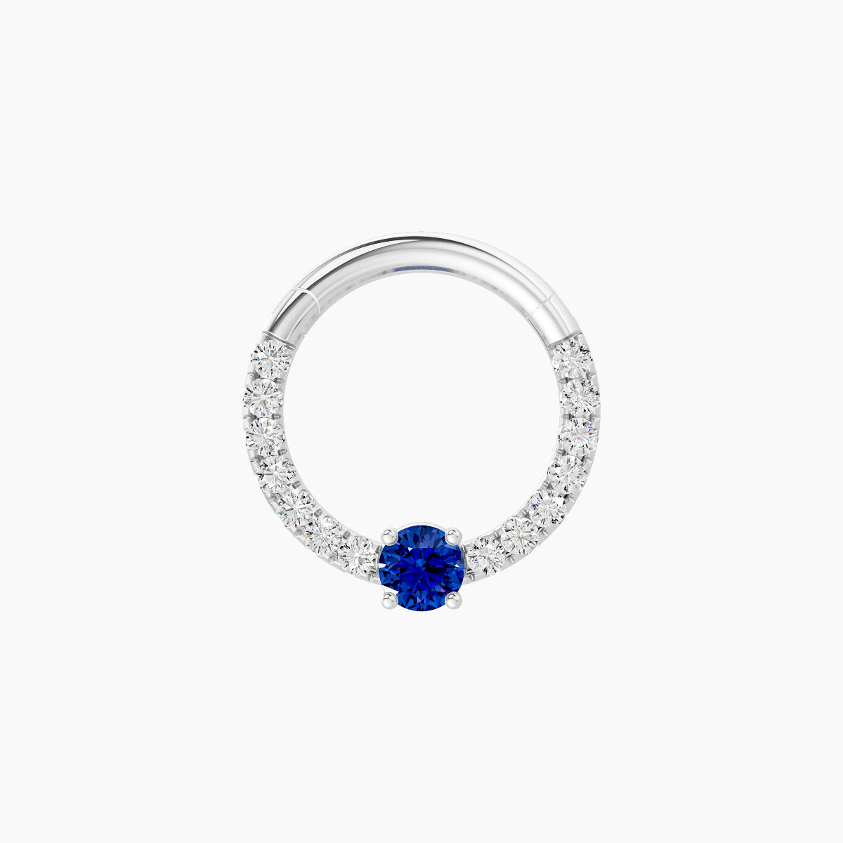 Inanna | 18k White Gold 8 mm Round Sapphire & Diamond Daith Piercing