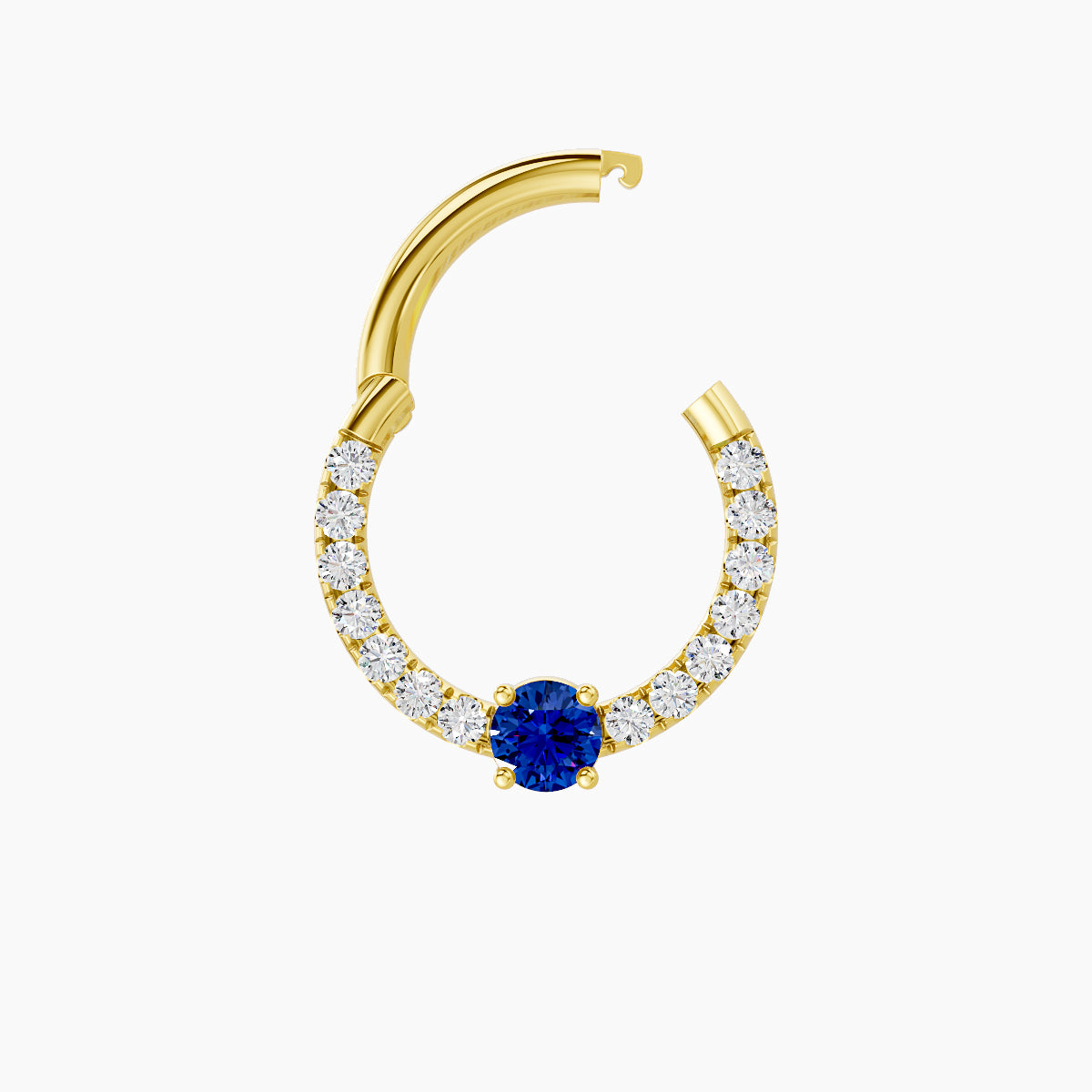 Inanna | 18k Yellow Gold 8 mm Round Sapphire & Diamond Daith Piercing