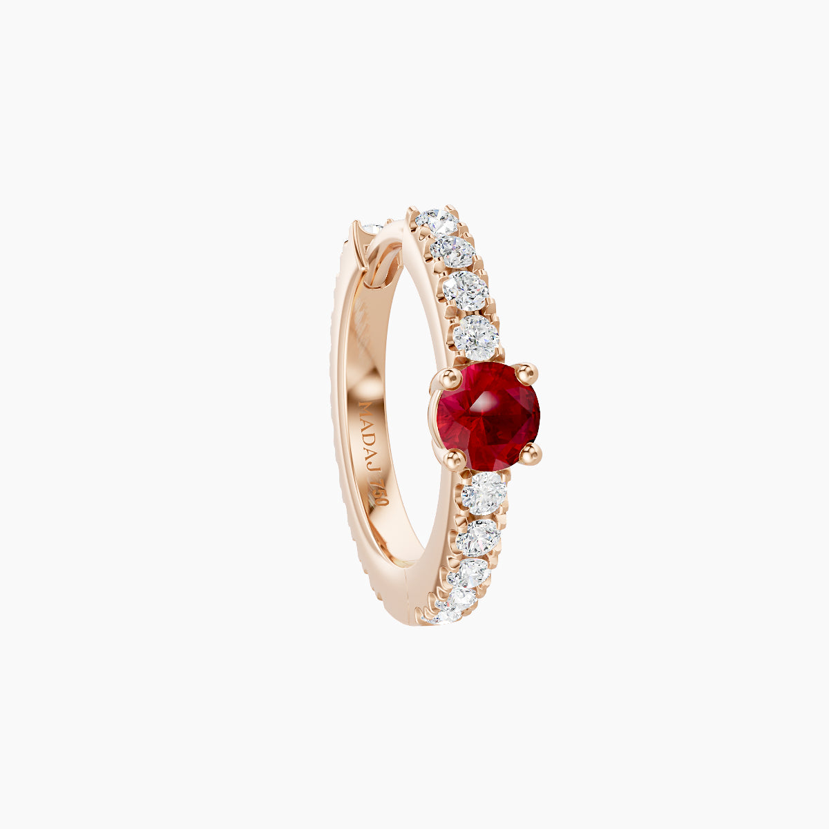 Inanna | 18k Rose Gold 8 mm Round Ruby & Diamond Hoop Piercing