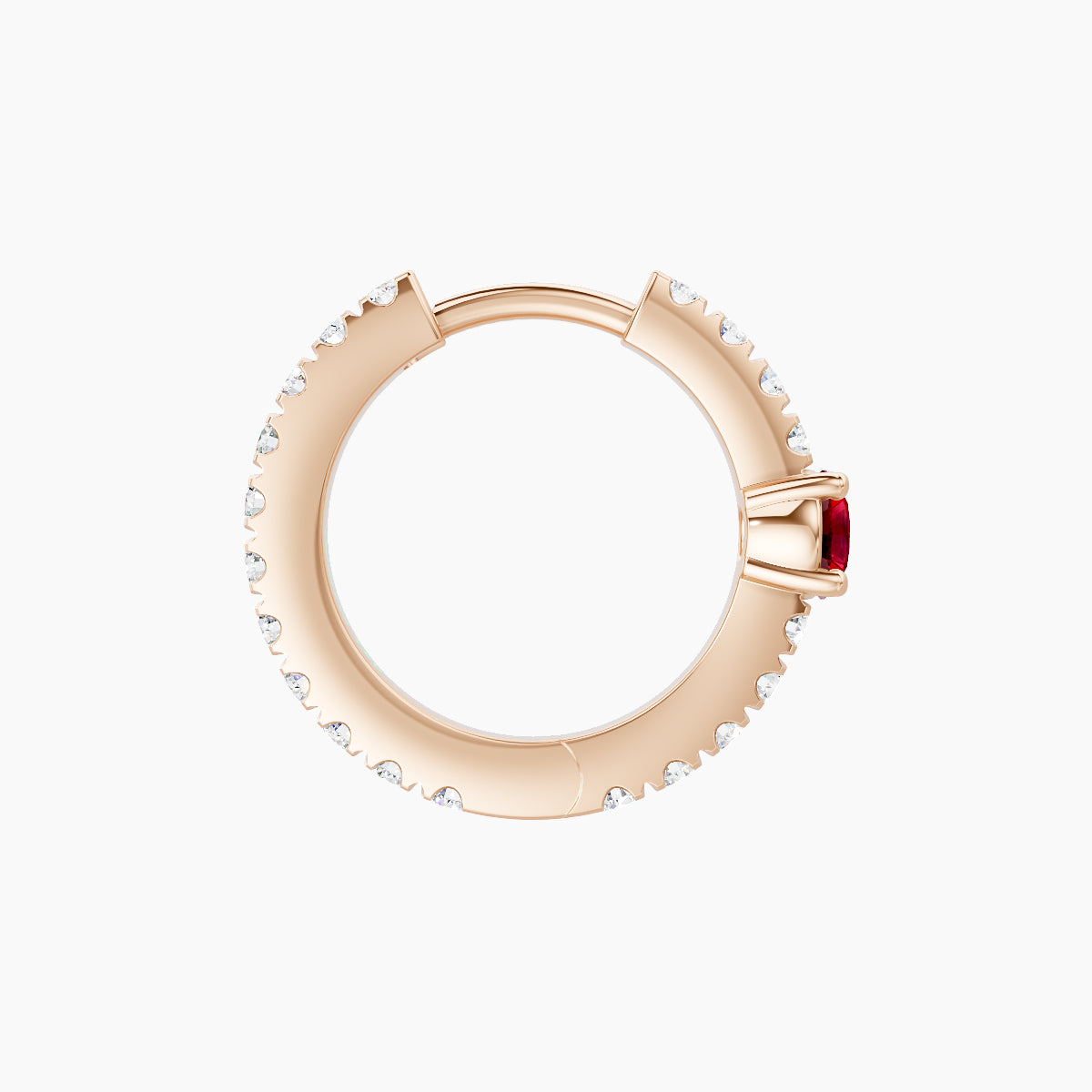Inanna | 18k Rose Gold 8 mm Round Ruby & Diamond Hoop Piercing