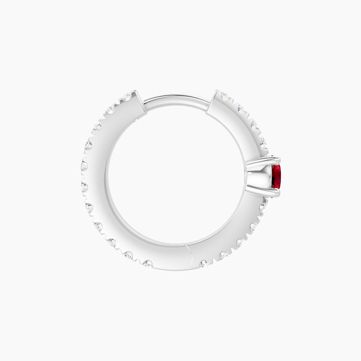 Inanna | 18k White Gold 8 mm Round Ruby & Diamond Hoop Piercing