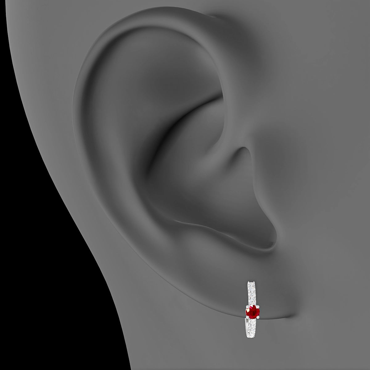 Inanna | 18k White Gold 8 mm Round Ruby & Diamond Hoop Piercing