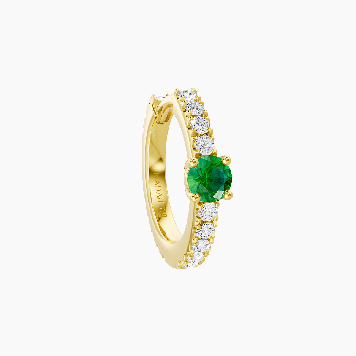 Inanna | 18k Yellow Gold 8 mm Round Emerald & Diamond Hoop Piercing