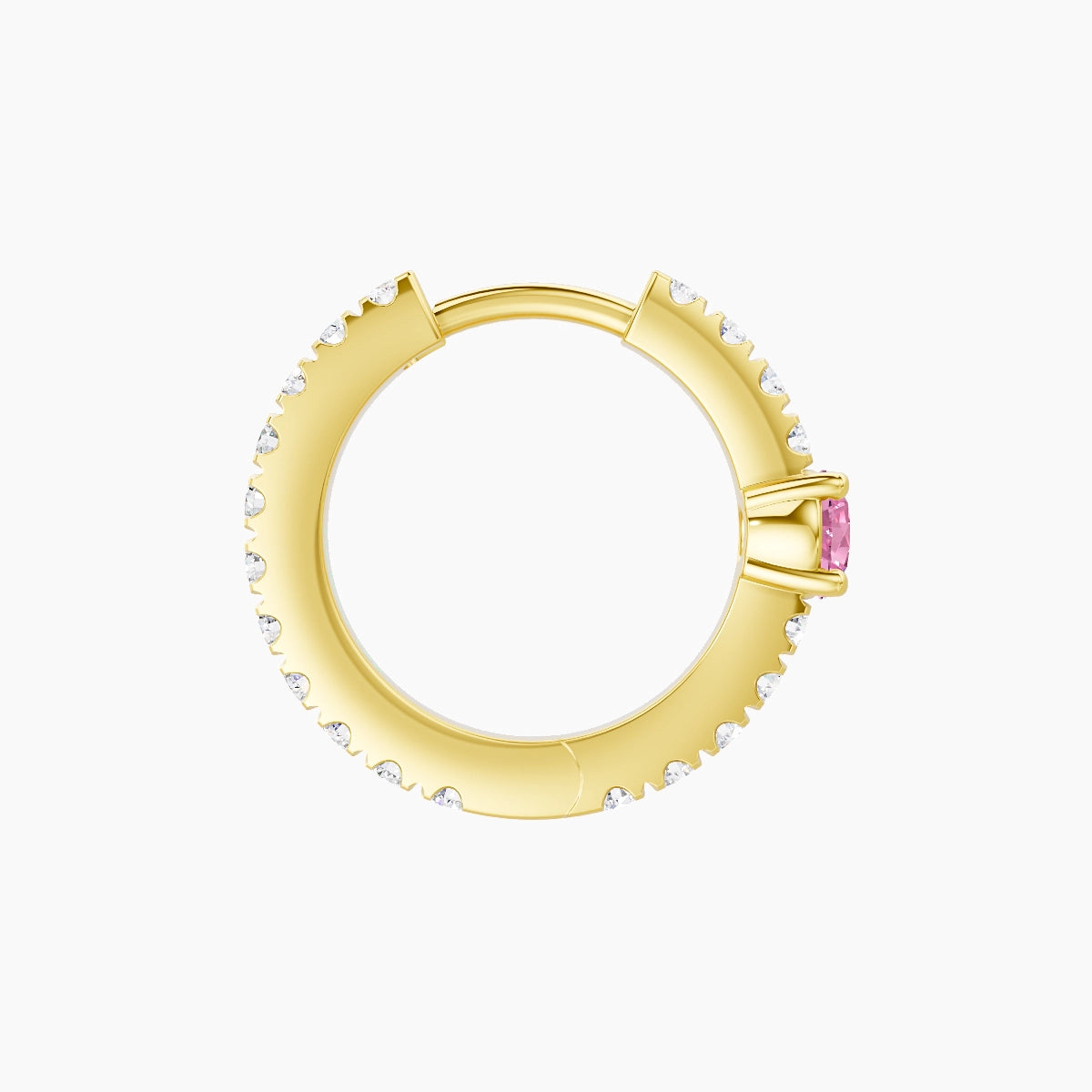 Inanna | 18k Yellow Gold 8 mm Round Pink Sapphire & Diamond Hoop Piercing
