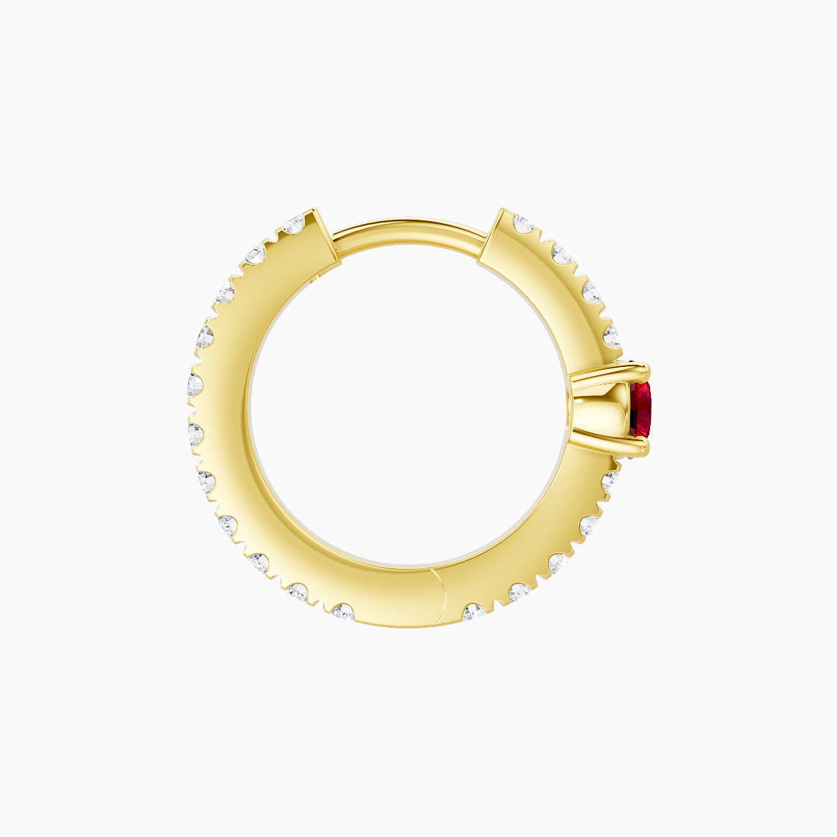 Inanna | 18k Yellow Gold 8 mm Round Ruby & Diamond Hoop Piercing