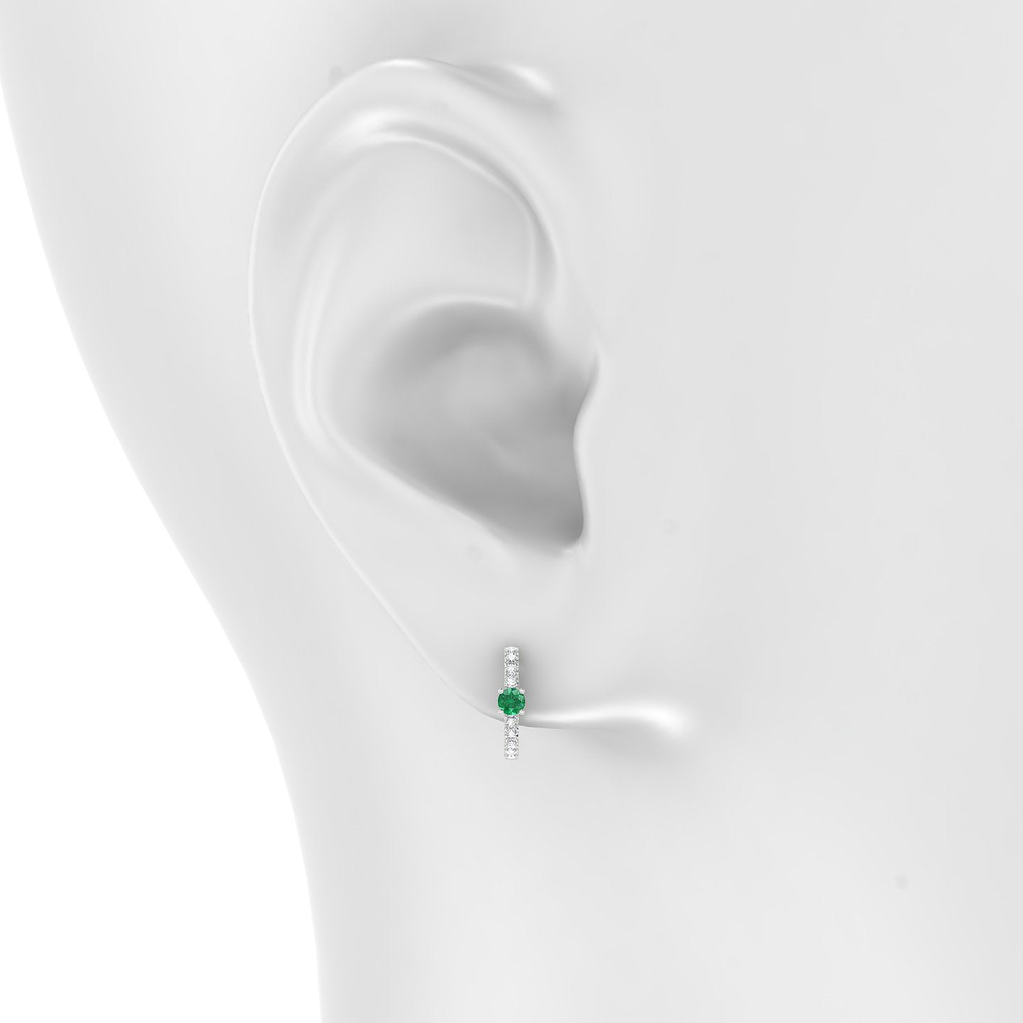 Inanna | 18k White Gold 8 mm Round Emerald & Diamond Hoop Piercing