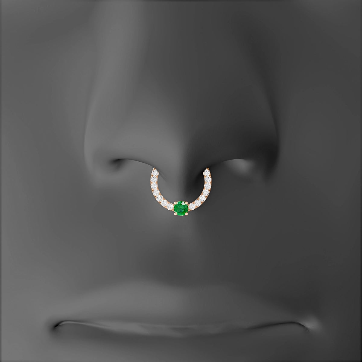 Inanna | 18k Rose Gold 8 mm Round Emerald & Diamond Septum Piercing