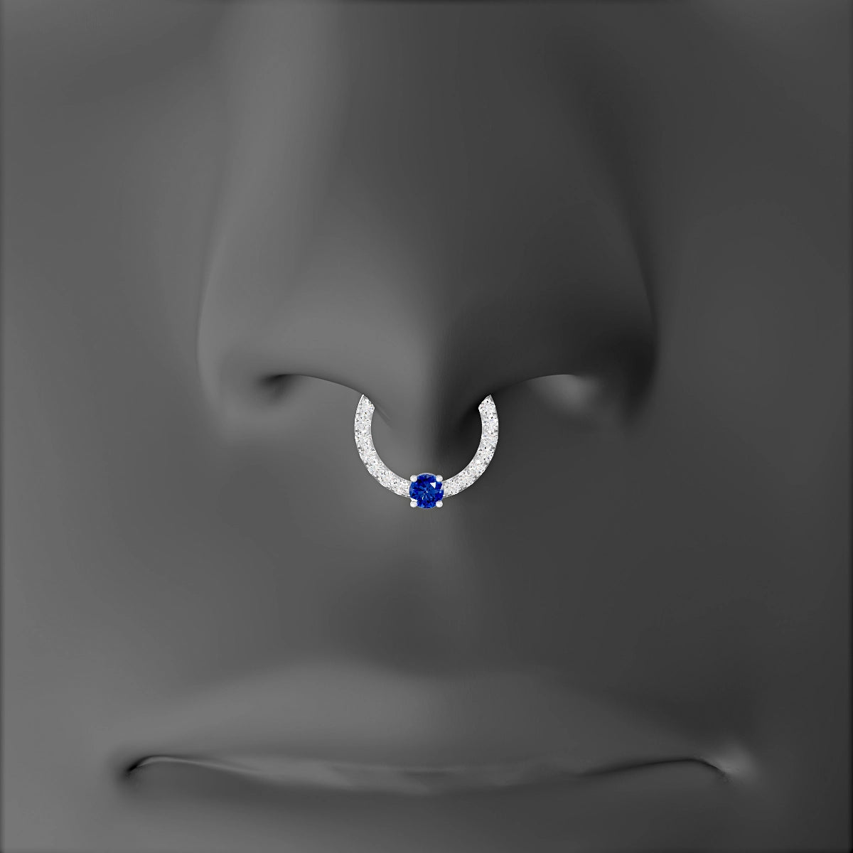 Inanna | 18k White Gold 8 mm Round Sapphire & Diamond Septum Piercing