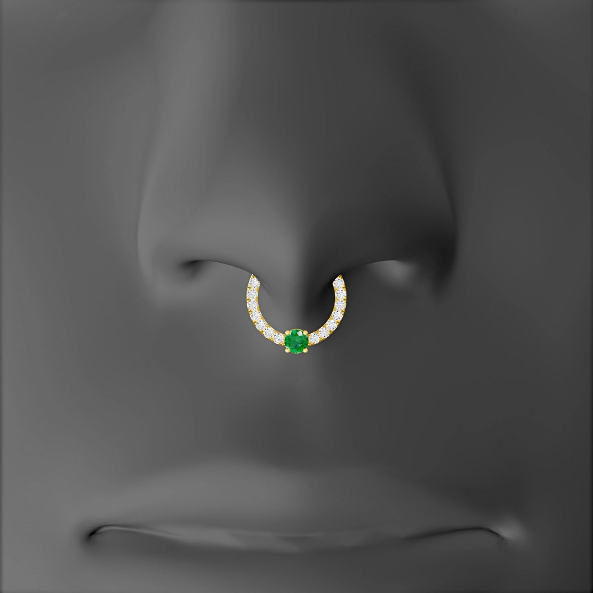Inanna | 18k Yellow Gold 8 mm Round Emerald & Diamond Septum Piercing