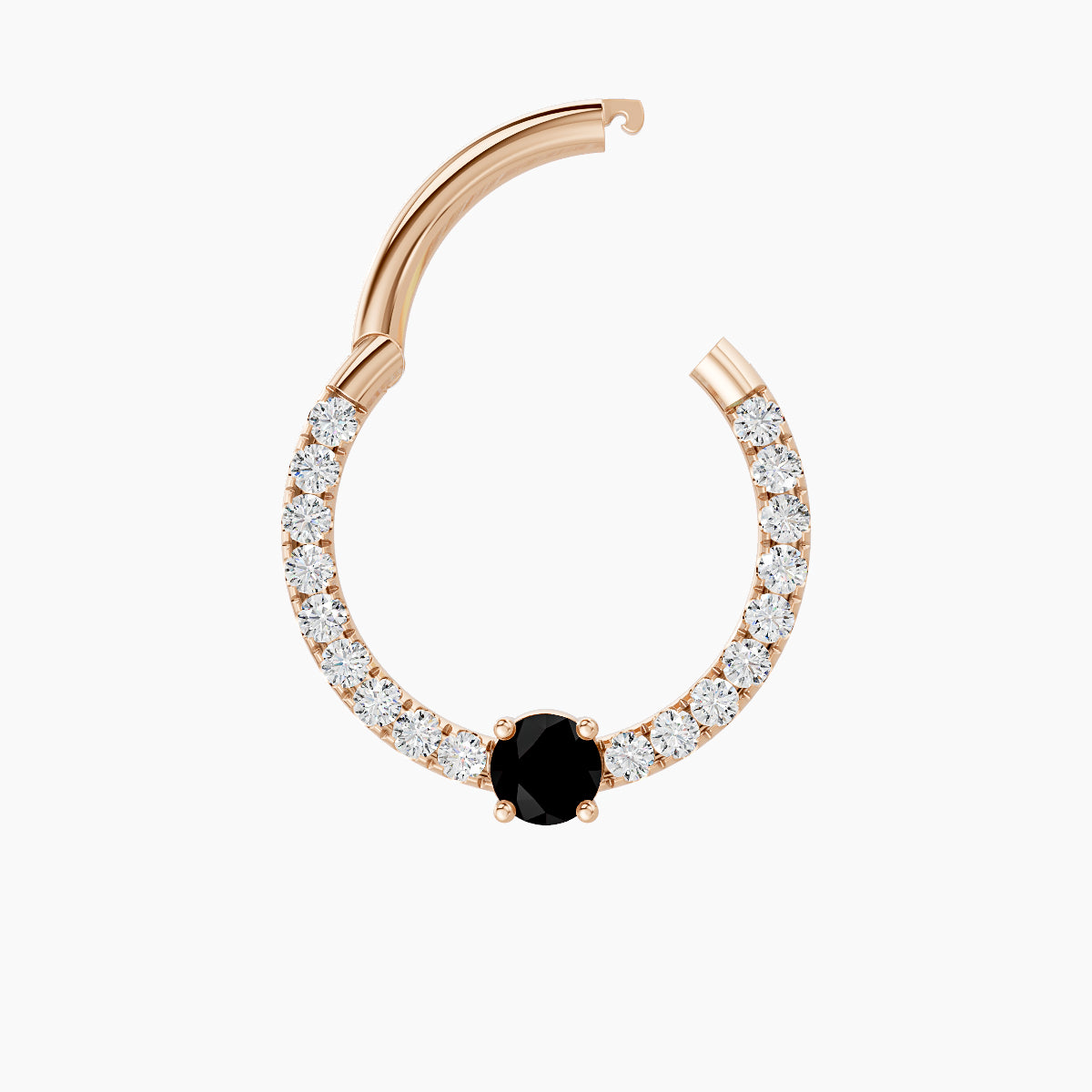 Inanna | 18k Rose Gold 9.5 mm Round Black Diamond & Diamond Daith Piercing