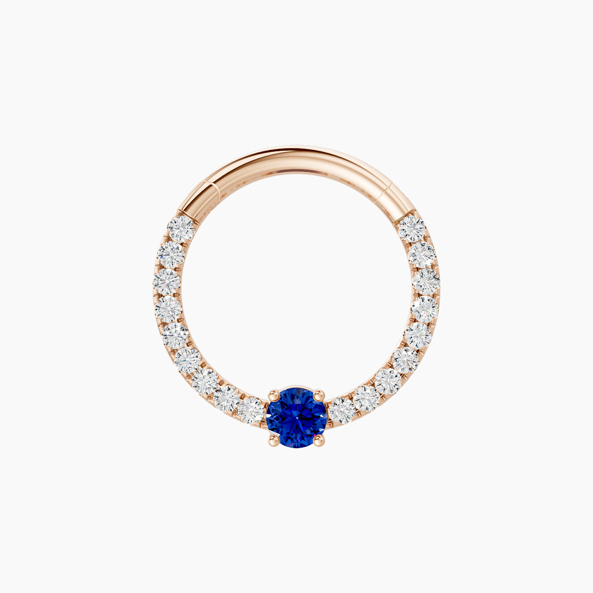 Inanna | 18k Rose Gold 9.5 mm Round Sapphire & Diamond Daith Piercing