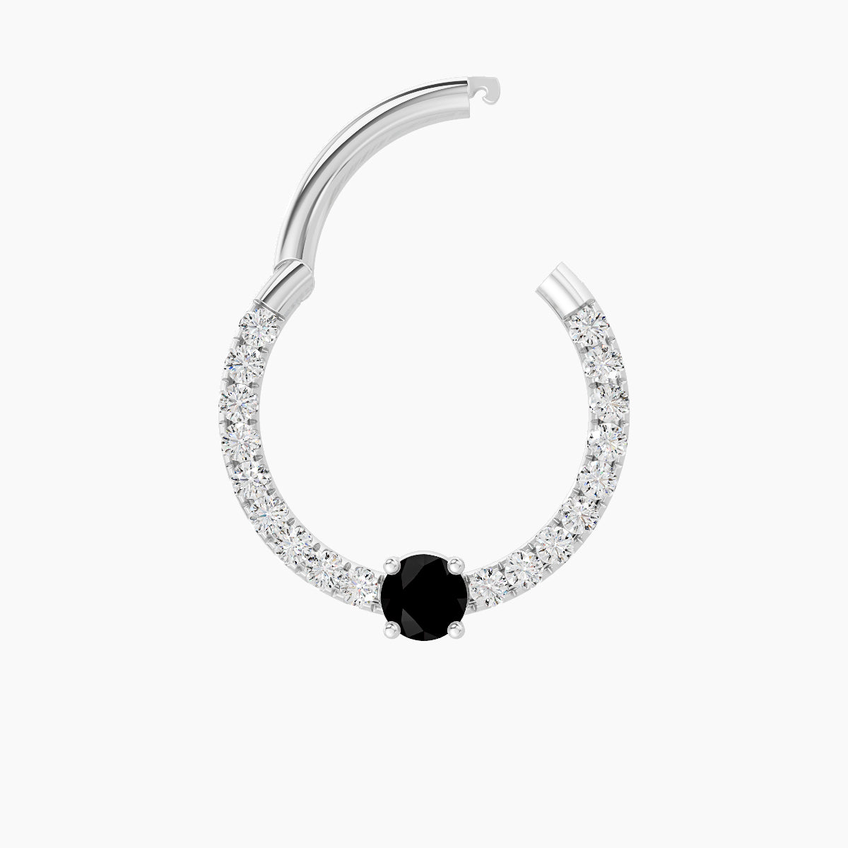 Inanna | 18k White Gold 9.5 mm Round Black Diamond & Diamond Daith Piercing