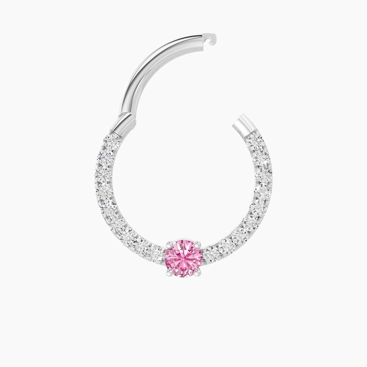 Inanna | 18k White Gold 9.5 mm Round Pink Sapphire & Diamond Daith Piercing