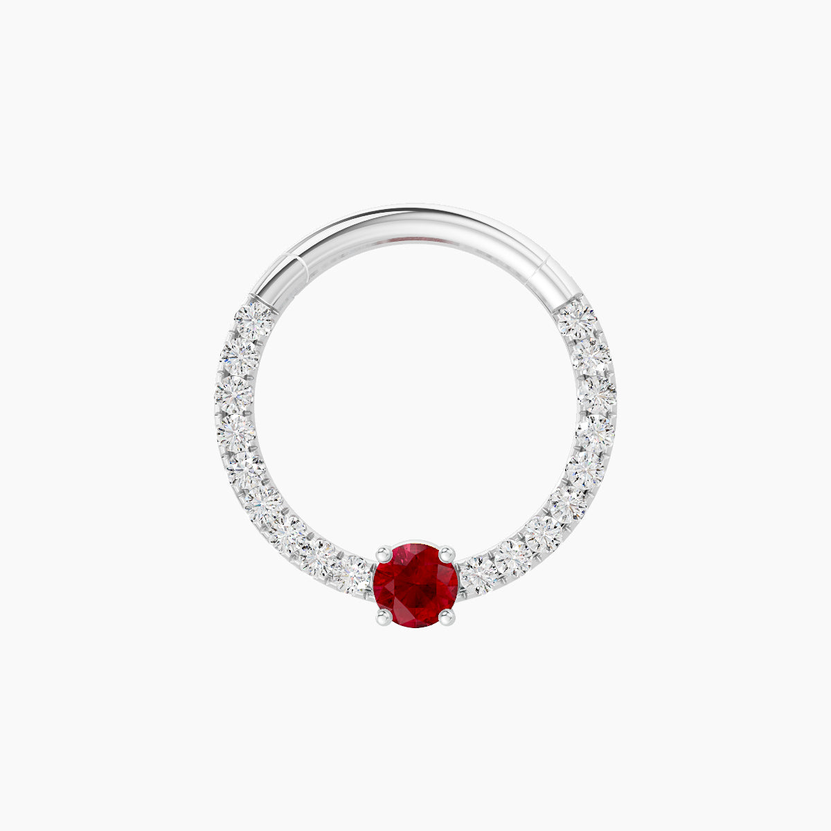 Inanna | 18k White Gold 9.5 mm Round Ruby & Diamond Daith Piercing