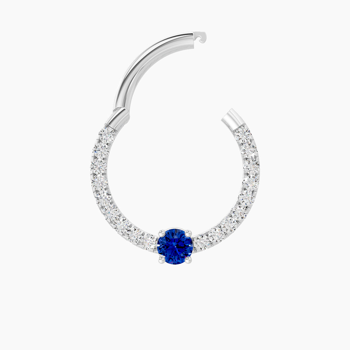 Inanna | 18k White Gold 9.5 mm Round Sapphire & Diamond Daith Piercing