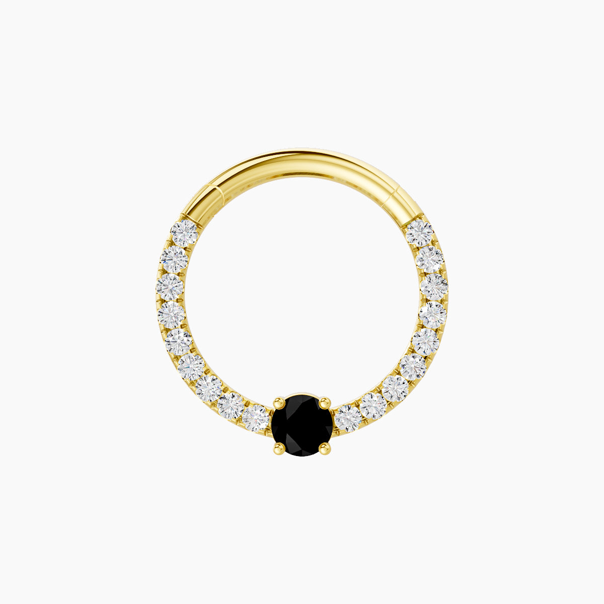 Inanna | 18k Yellow Gold 9.5 mm Round Black Diamond & Diamond Daith Piercing