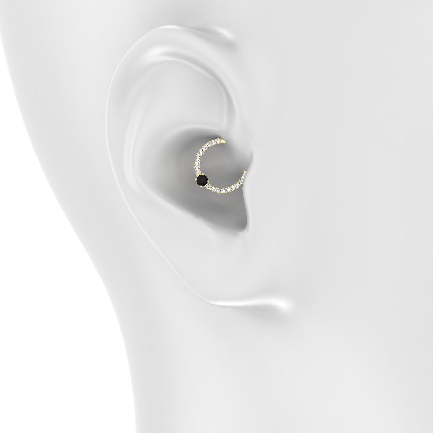 Inanna | 18k Yellow Gold 9.5 mm Round Black Diamond & Diamond Daith Piercing