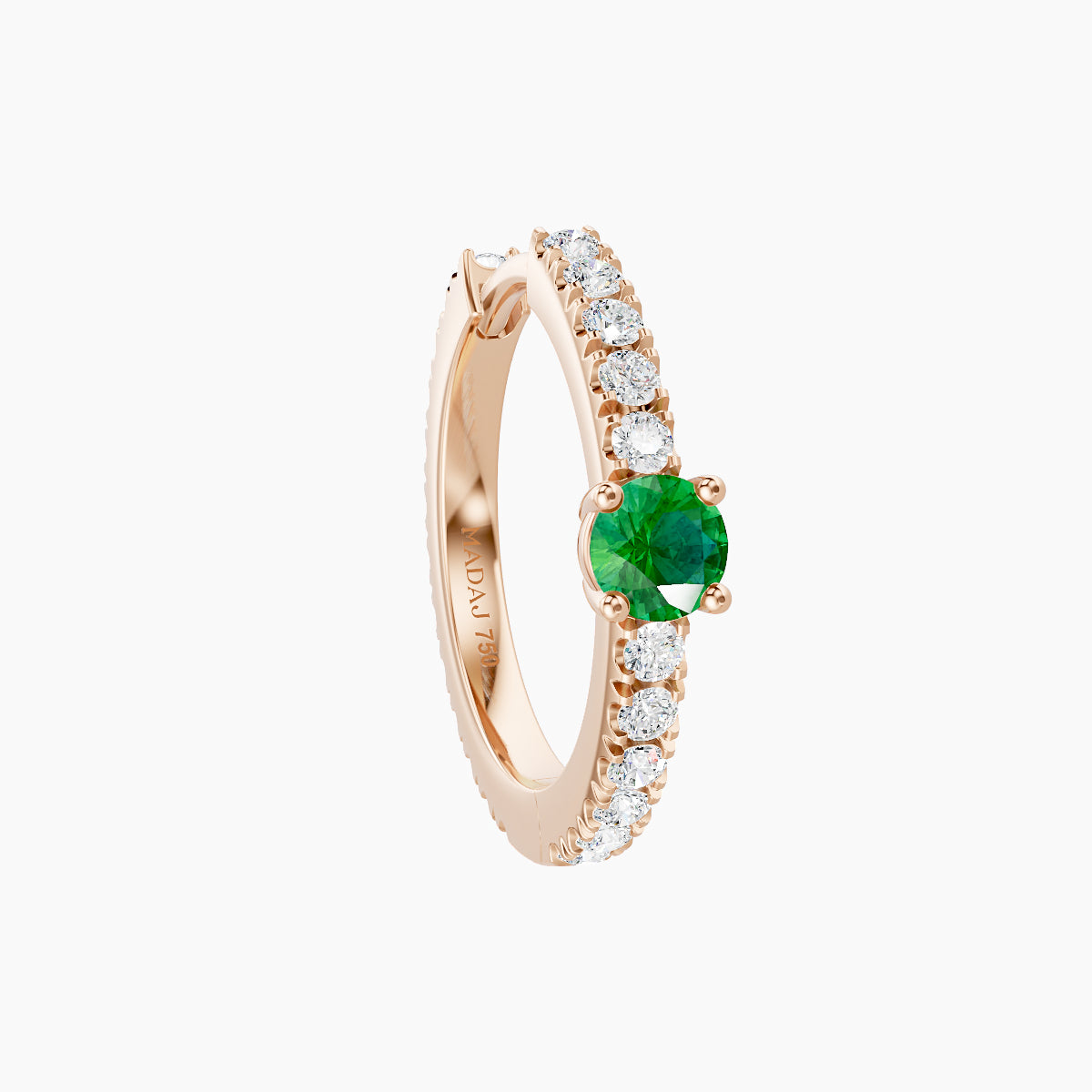 Inanna | 18k Rose Gold 9.5 mm Round Emerald & Diamond Hoop Piercing