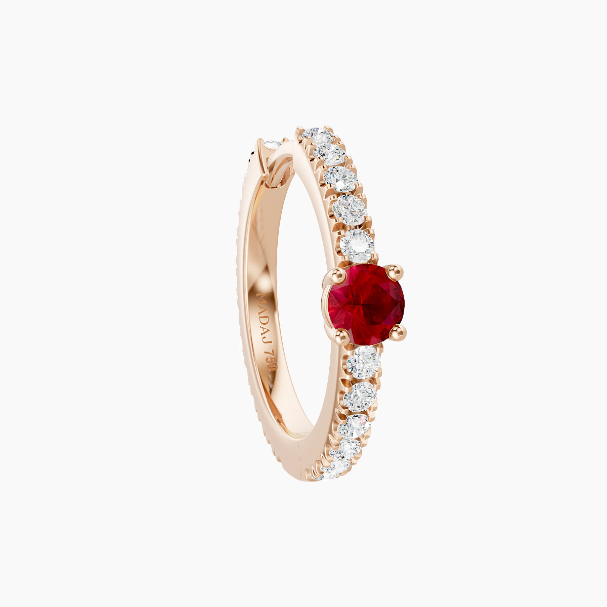 Inanna | 18k Rose Gold 9.5 mm Round Ruby & Diamond Hoop Piercing